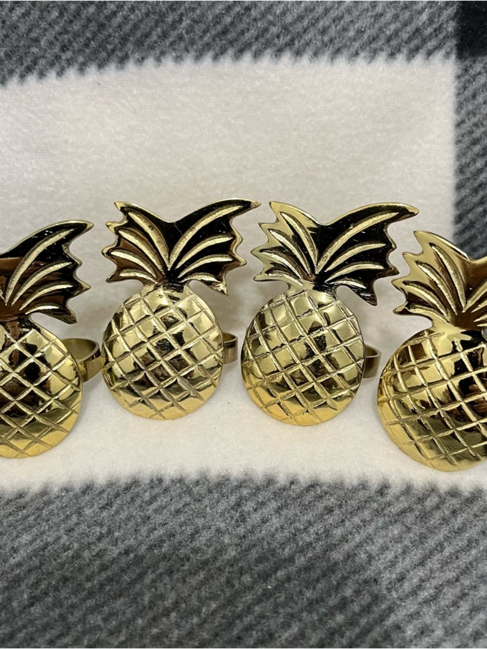 Vintage Brass Pineapple Napkin Rings - Set of 4